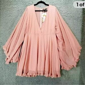 Elloquii dress pink bell sleeve flowing skater dress